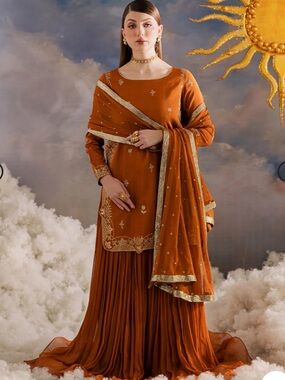 Vanya raw silk pakistani fancy shirt and sharara